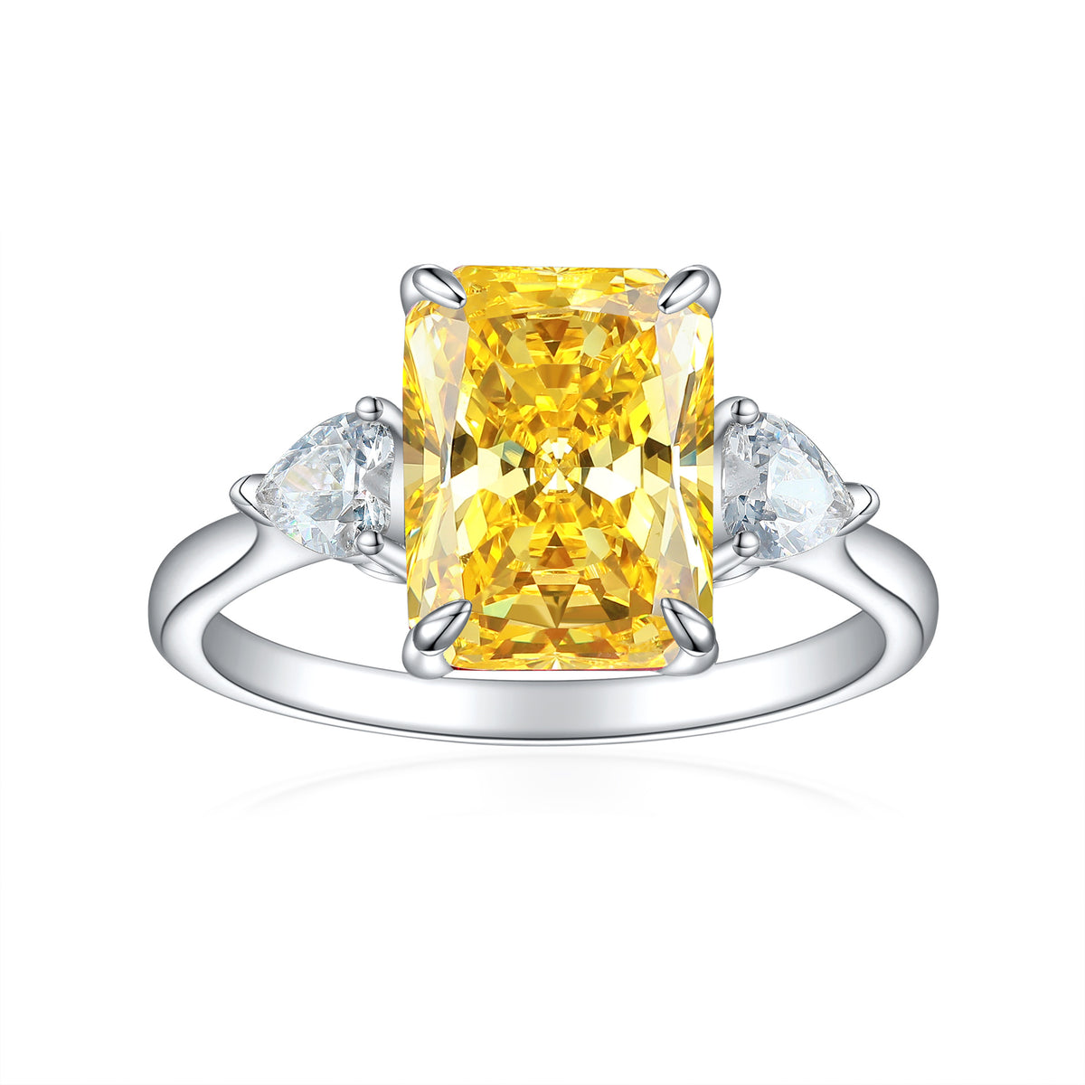 Women's yellow S925 rectangular rhinestone ring