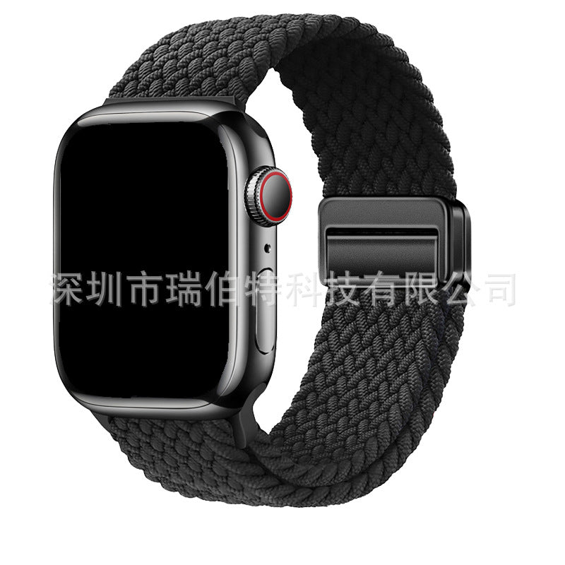 Unisex black nylon braided stretch strap