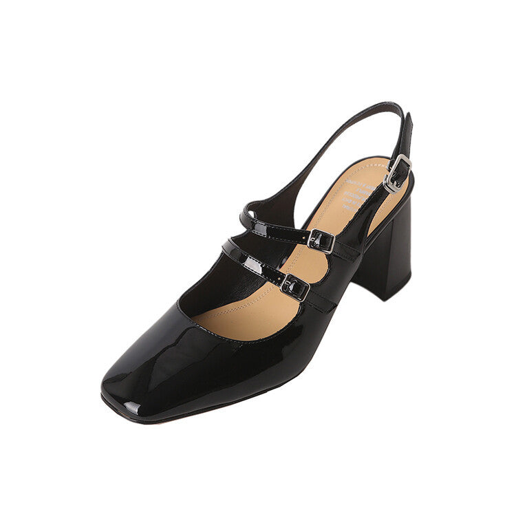 Women's black chunky heel sandals