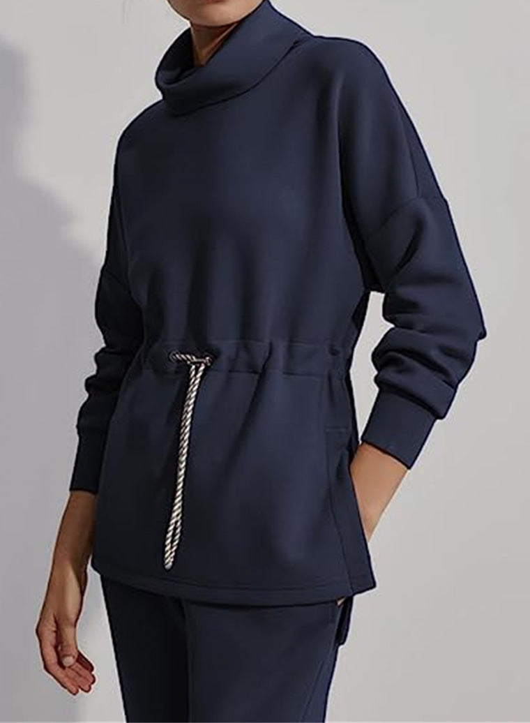 Women's navy blue long-sleeve workout top