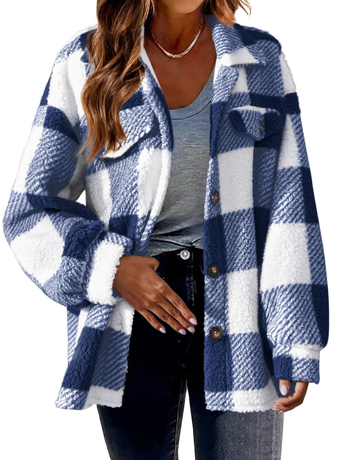 Women's blue turndown collar jacket