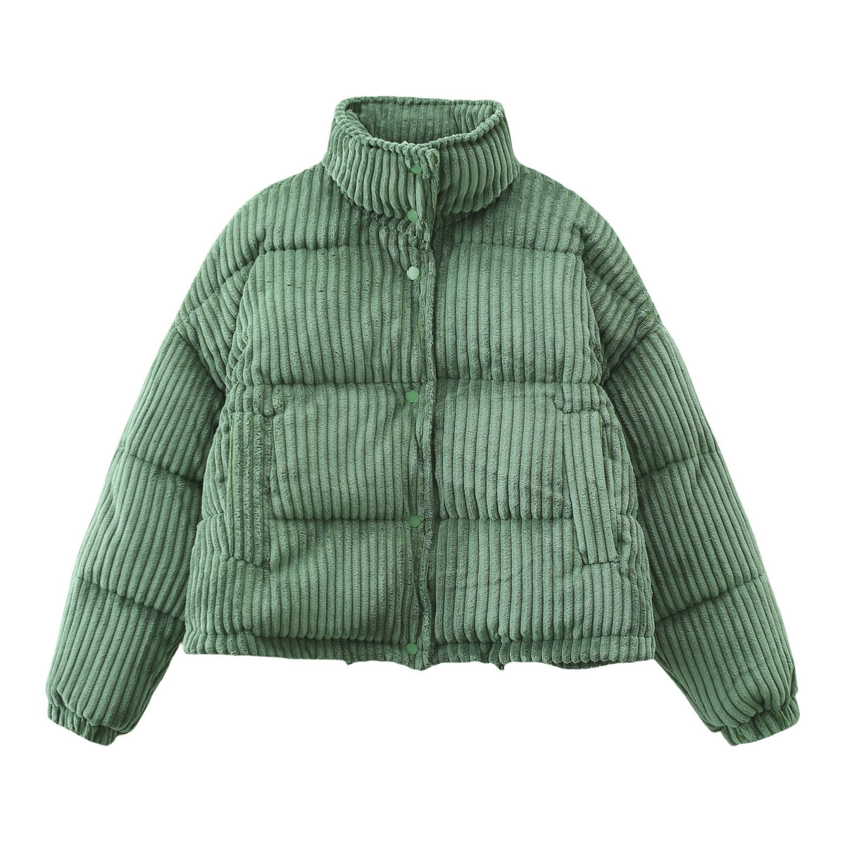 Women's green corduroy puffer jacket