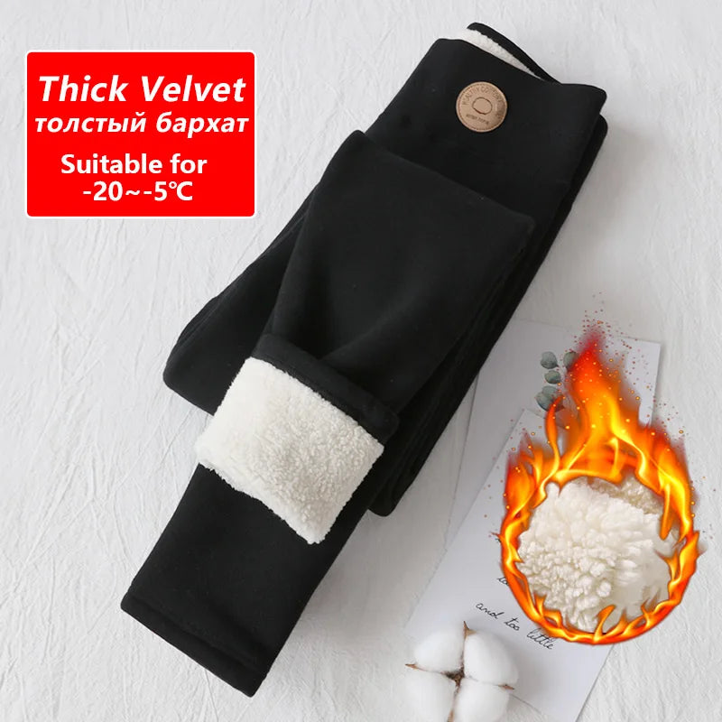 Women's thick velvet black winter leggings
