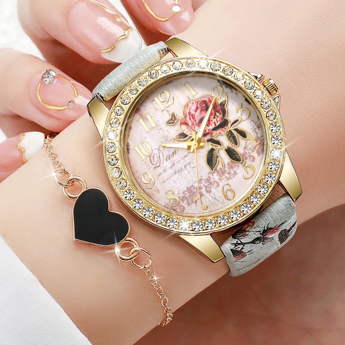 Rhinestone flower watch and bracelet set - view 5