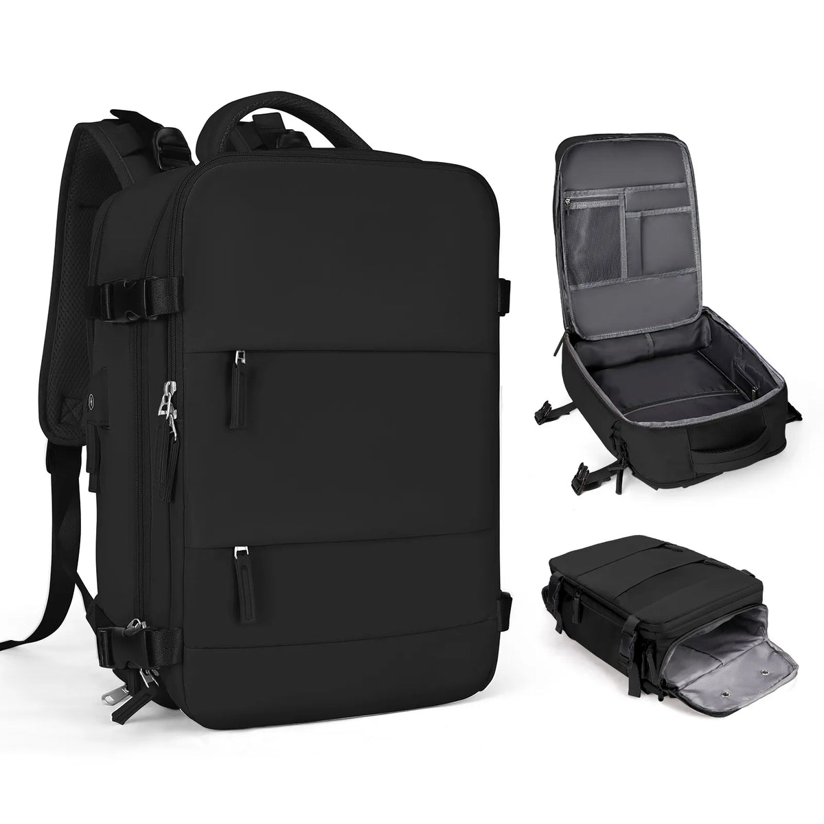 Women's black travel backpack