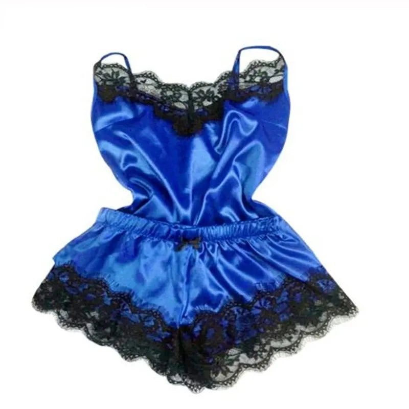 Women's blue satin babydoll pajama set