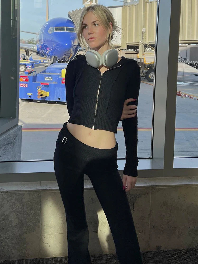 Women's black pant set long sleeve sweater