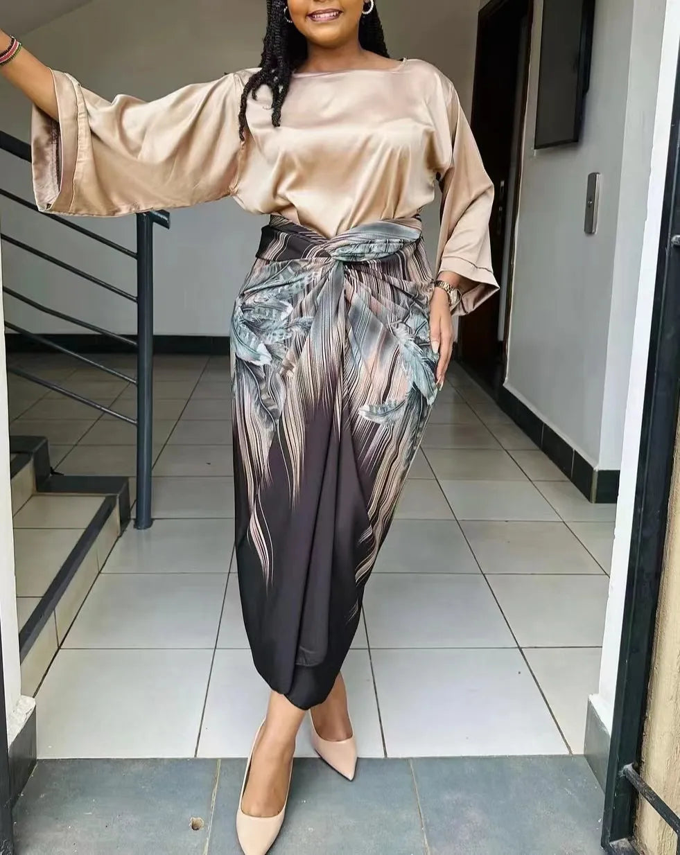 Women's silver african print 2 piece set