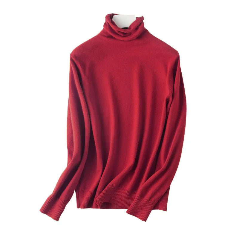Women's dark red turtleneck sweater
