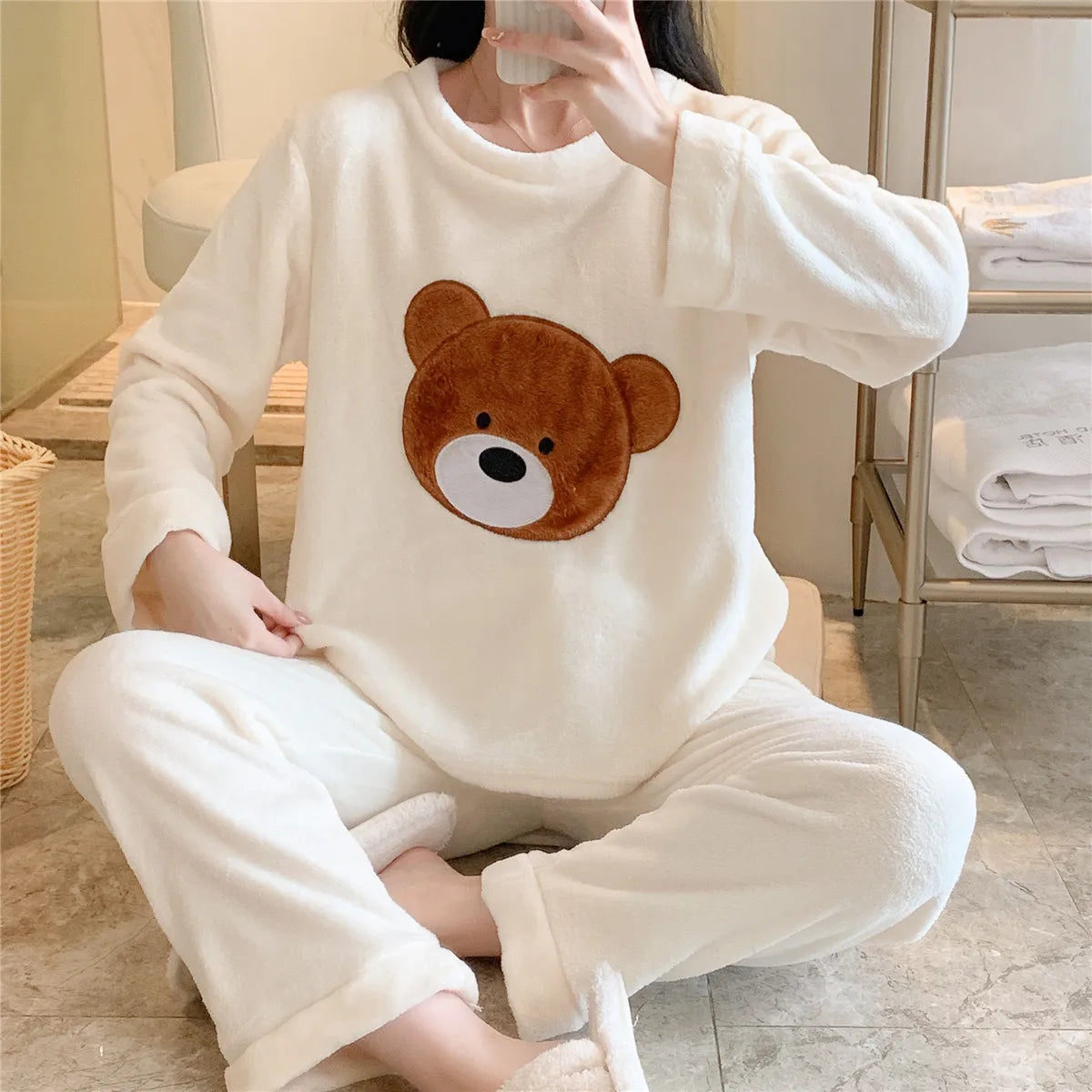 Women's beige flannel pajama set