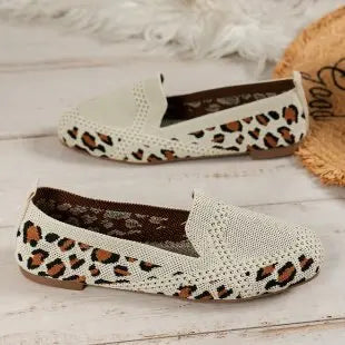 Women's leopard knit ballet flats