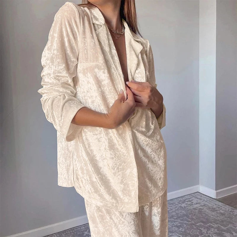 Velvet wide leg two piece pant set - view 6