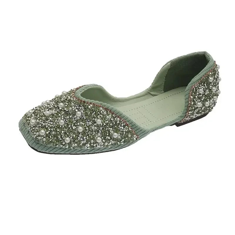 Women's green pointed toe flat loafers
