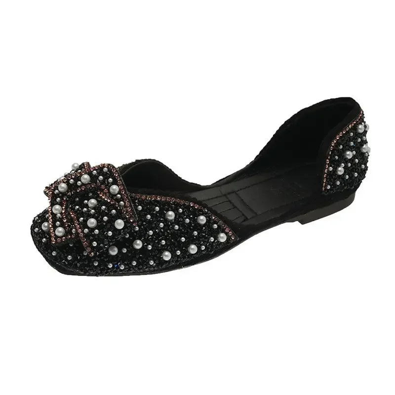 Women's black pointed toe flat loafers