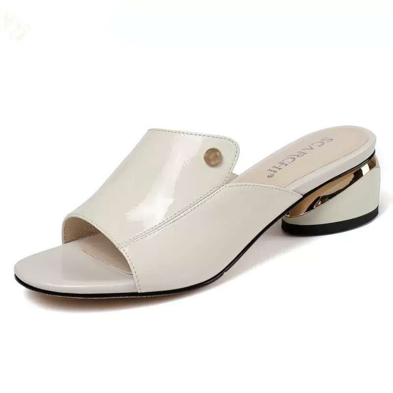 Women's beige white summer heels