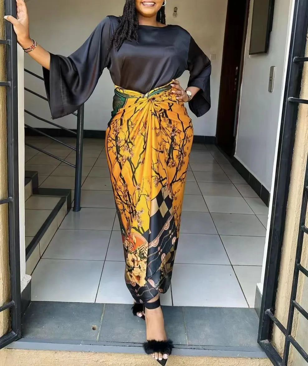 Women's black african print 2 piece set