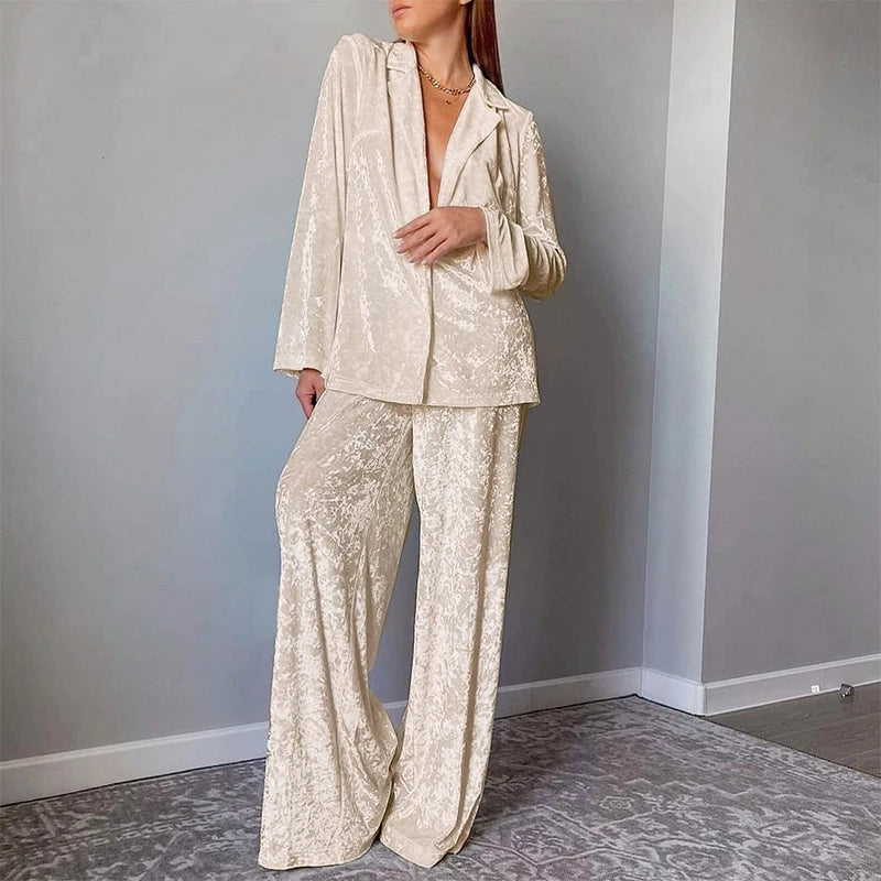 Velvet wide leg two piece pant set - view 1