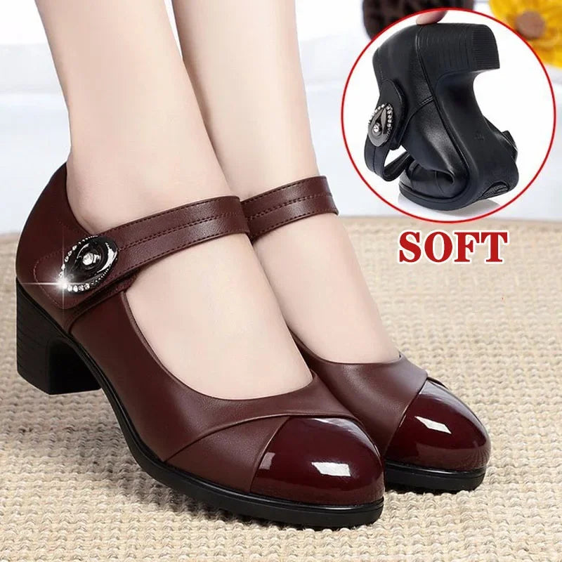 Women's wine red block heel pumps