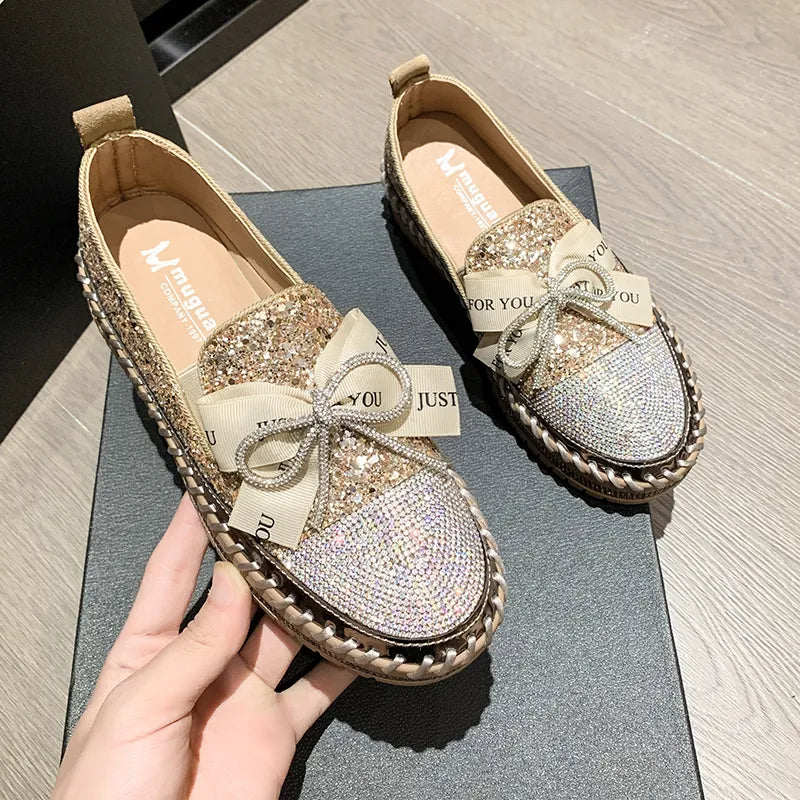 Women's rhinestone bowknot loafers