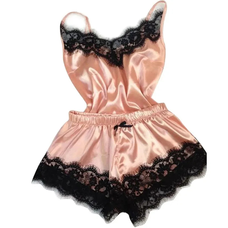 Women's pink satin babydoll pajama set