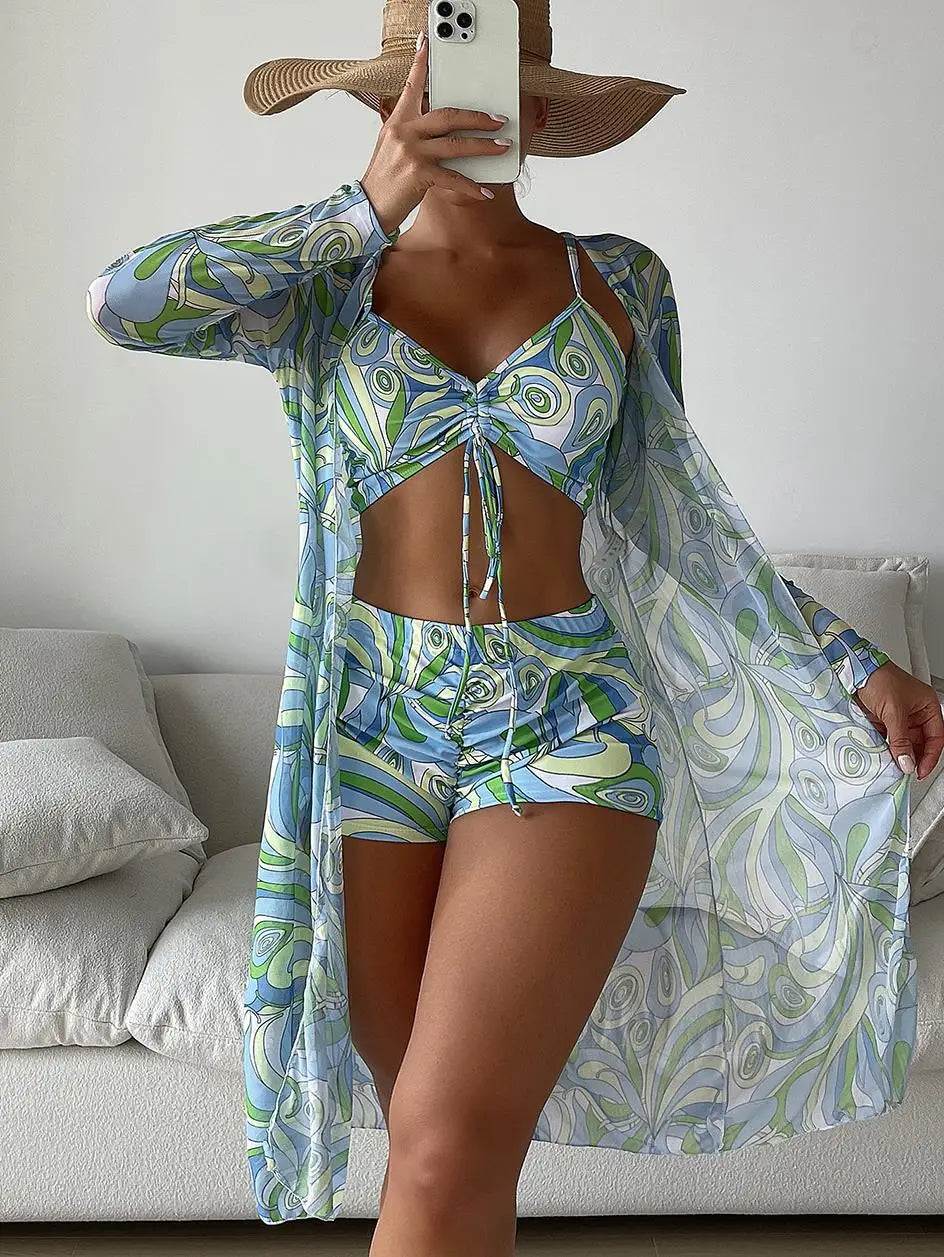 Women's 3 piece print bikini set