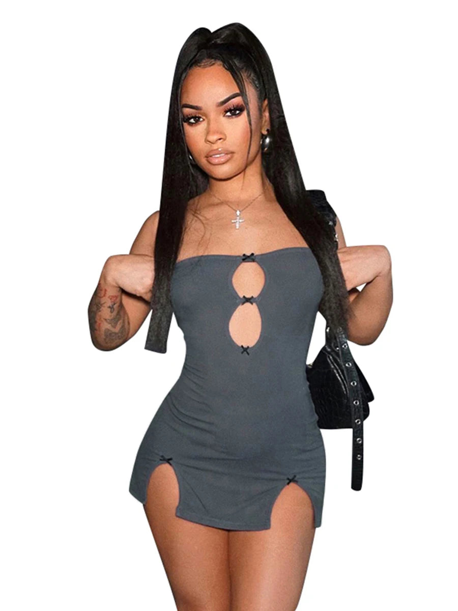 Women's dark grey yk bow mini dress