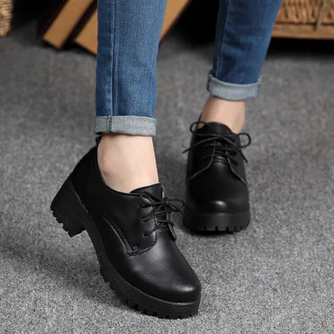 Women's black british leather flats