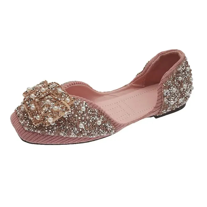 Women's pink pointed toe flat loafers