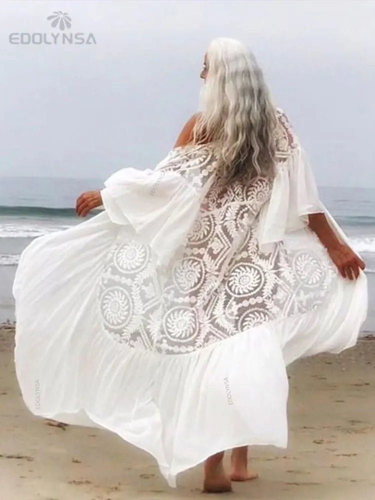 Women's belted lace cover up dress