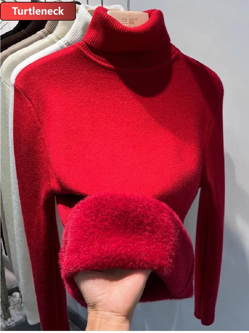 Women's red turtleneck sweater