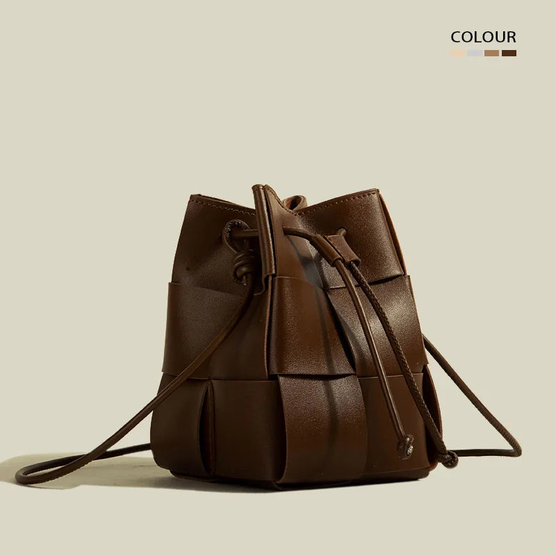 Women's coffee woven bucket bag