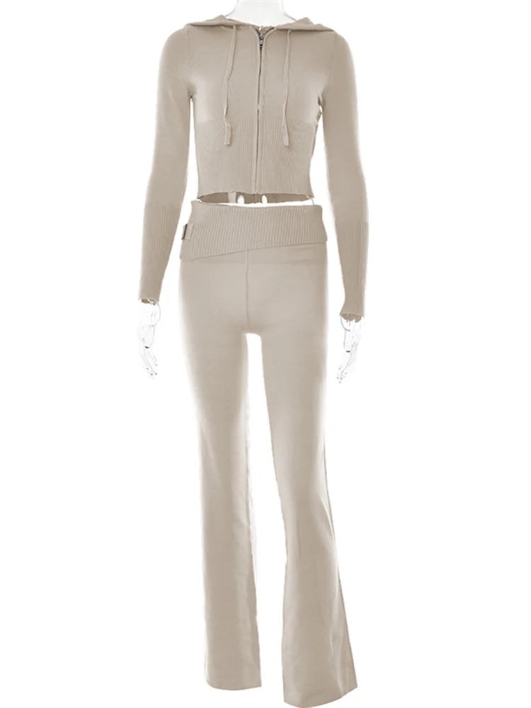 Women's apricot pant set long sleeve sweater