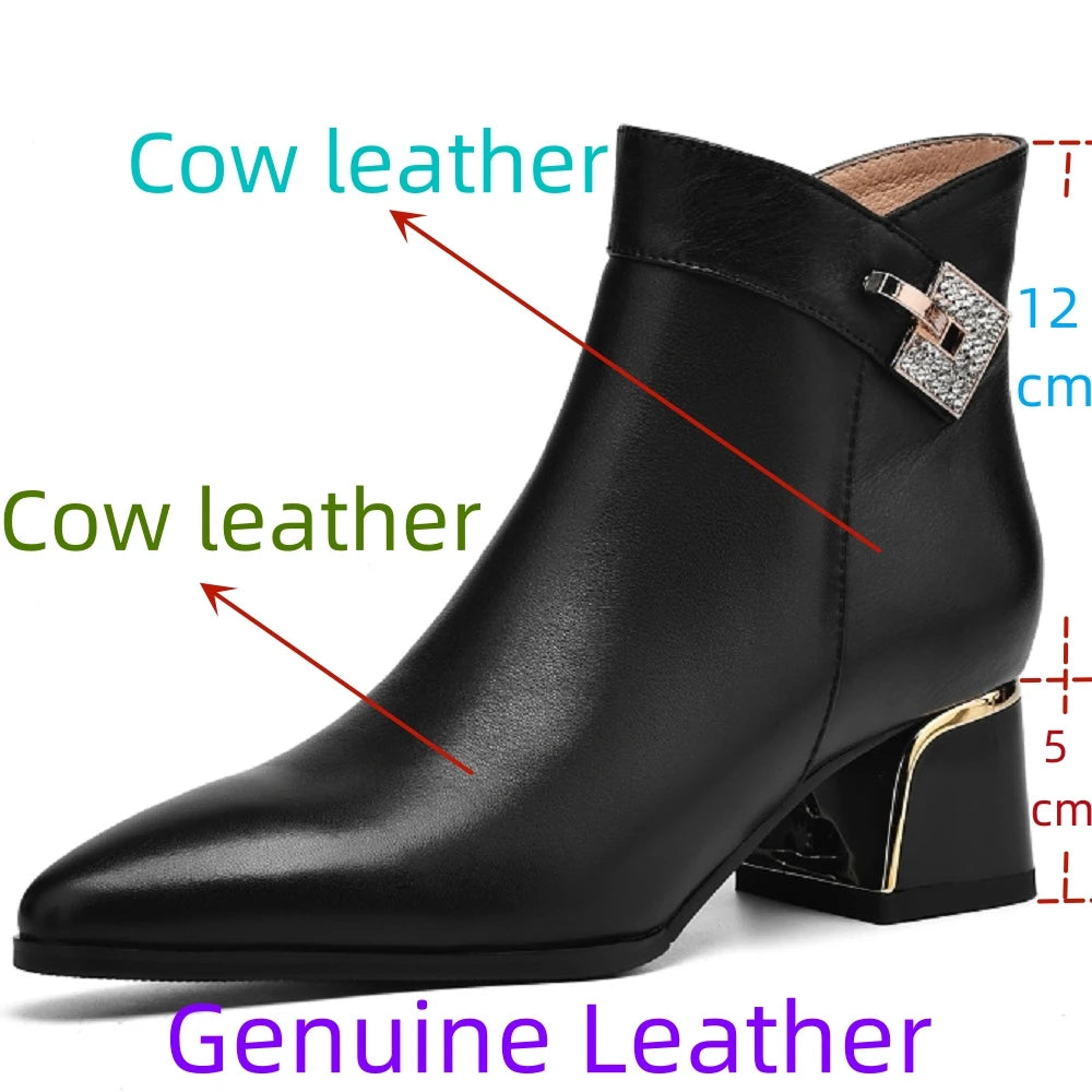 Women's genuine leather mid-heel boots