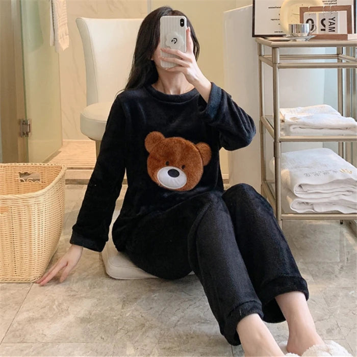 Women's black flannel pajama set