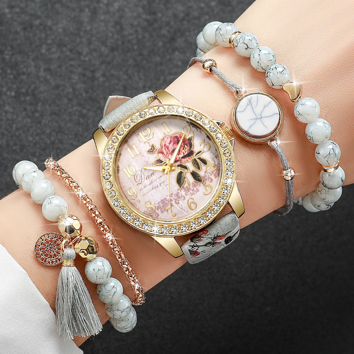 Rhinestone flower watch and bracelet set - view 10