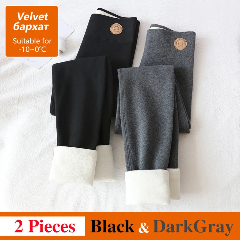 Women's velvet blackgray winter leggings
