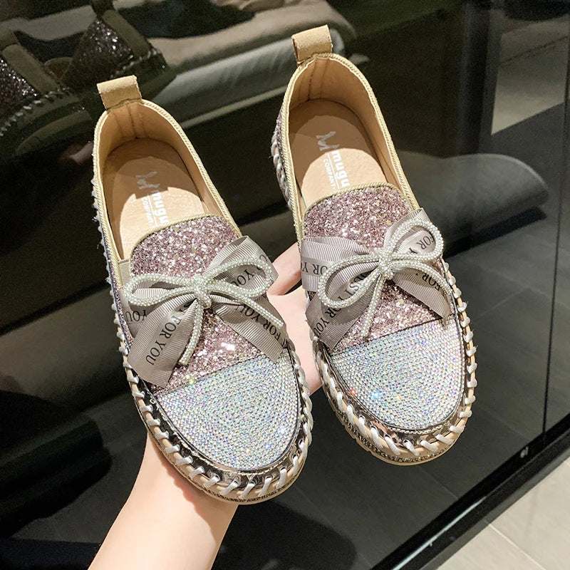 Women's rhinestone bowknot loafers