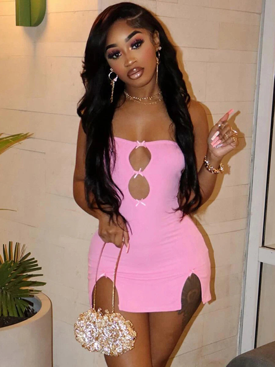 Women's pink yk bow mini dress