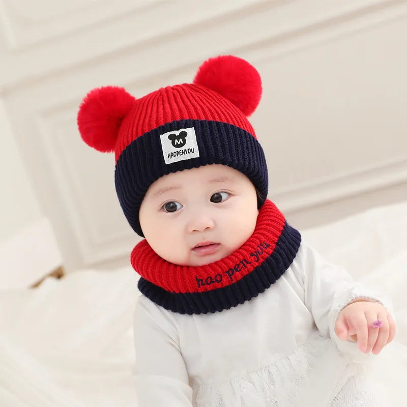 Kids red baby hat and scarf set
