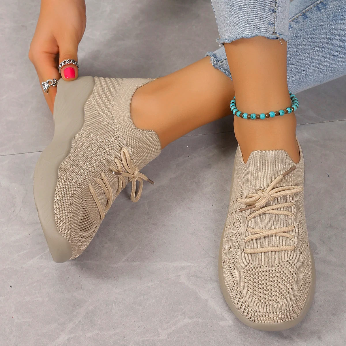 Women's khaki breathable sneakers