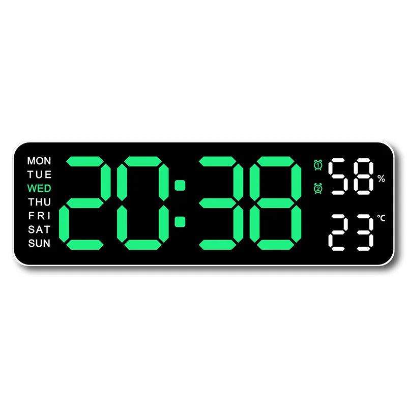 Unisex 9 inch digital LED wall clock with temperature and humidity