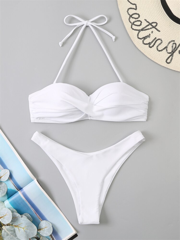 Women's white solid push up bikini set