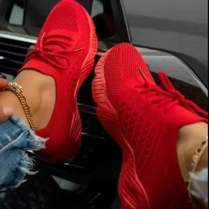 Women's red mesh sneakers