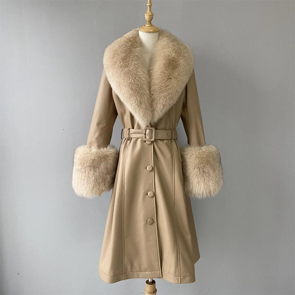 Women's beige genuine leather coat