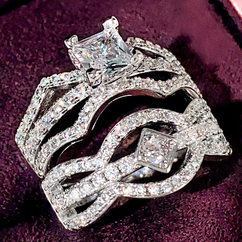 Alternate view: Women's square zirconia ring