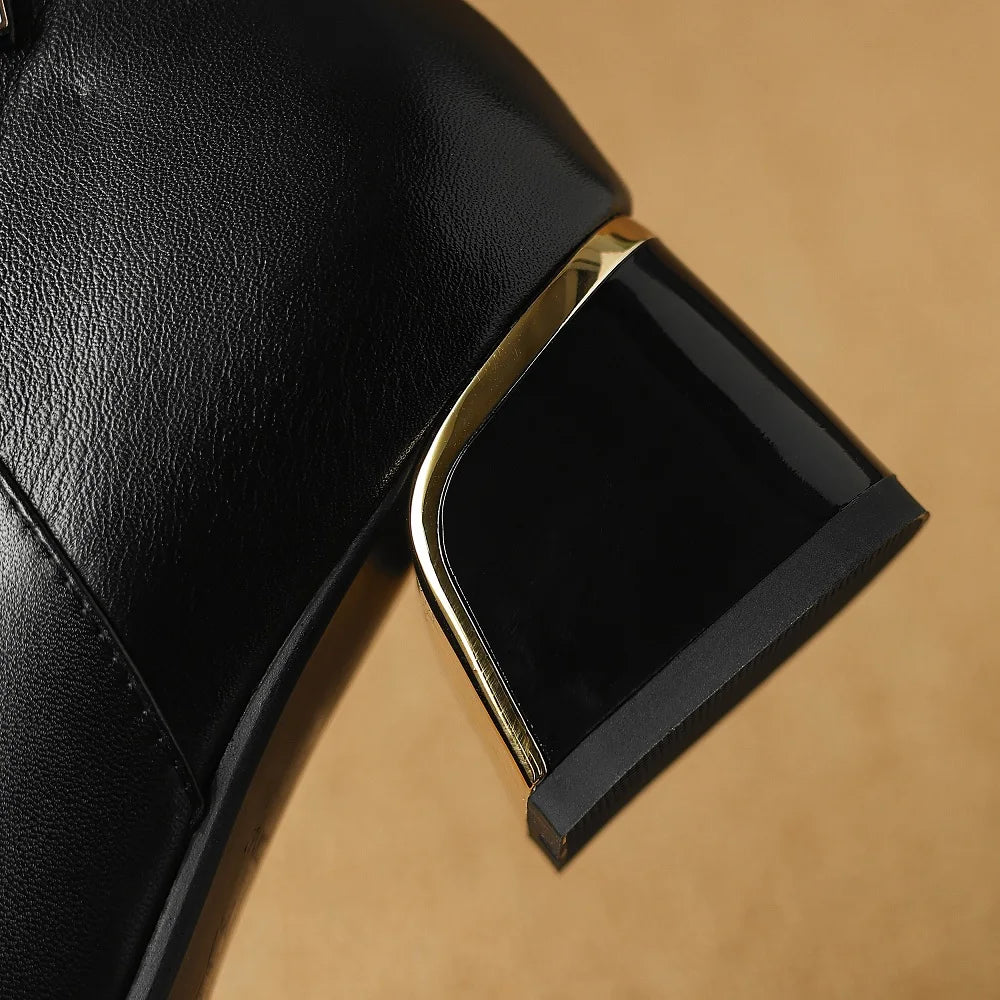 Women's genuine leather mid-heel boots