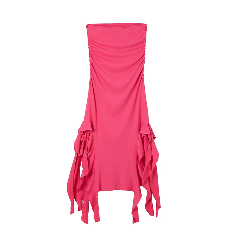 Women's rose red one shoulder dress
