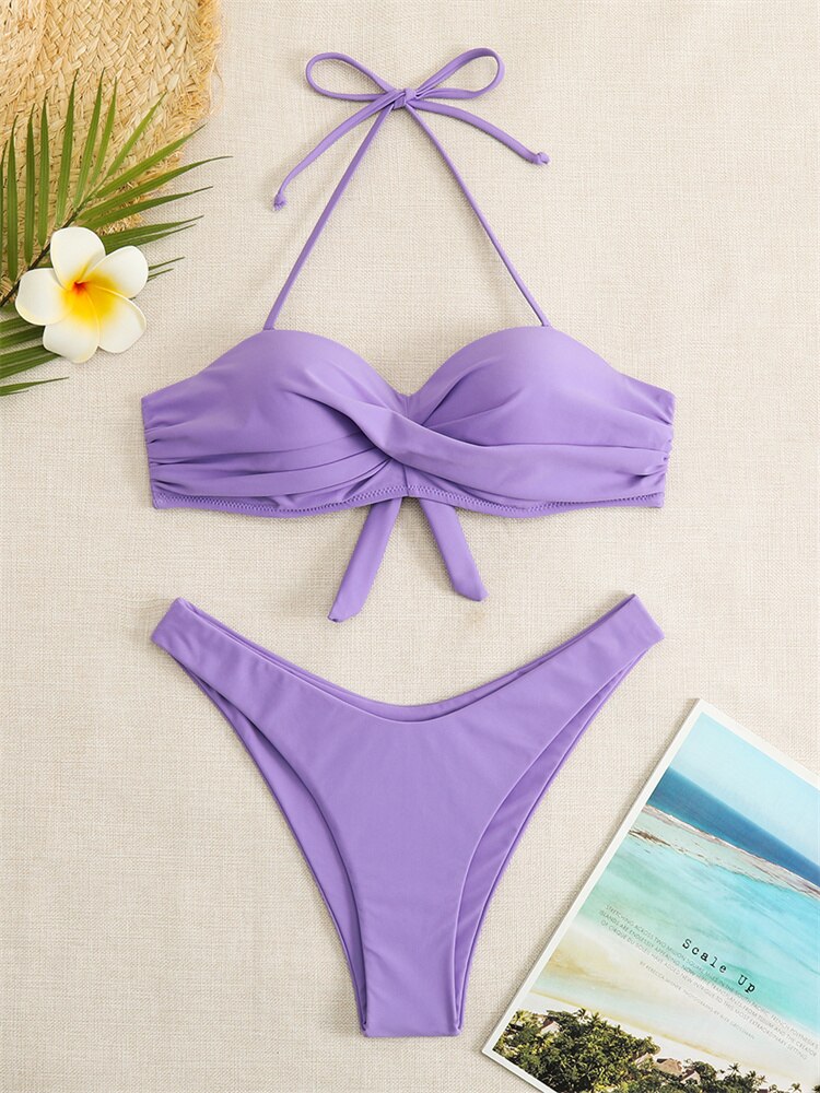 Women's purple solid push up bikini set