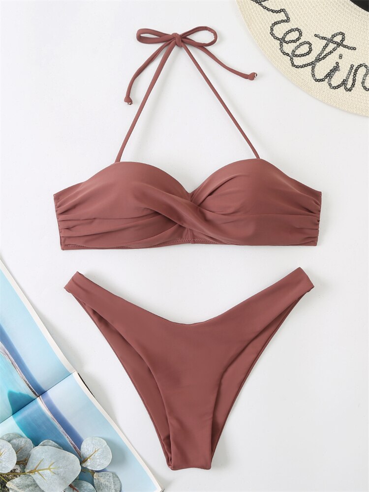 Women's solid push up bikini set