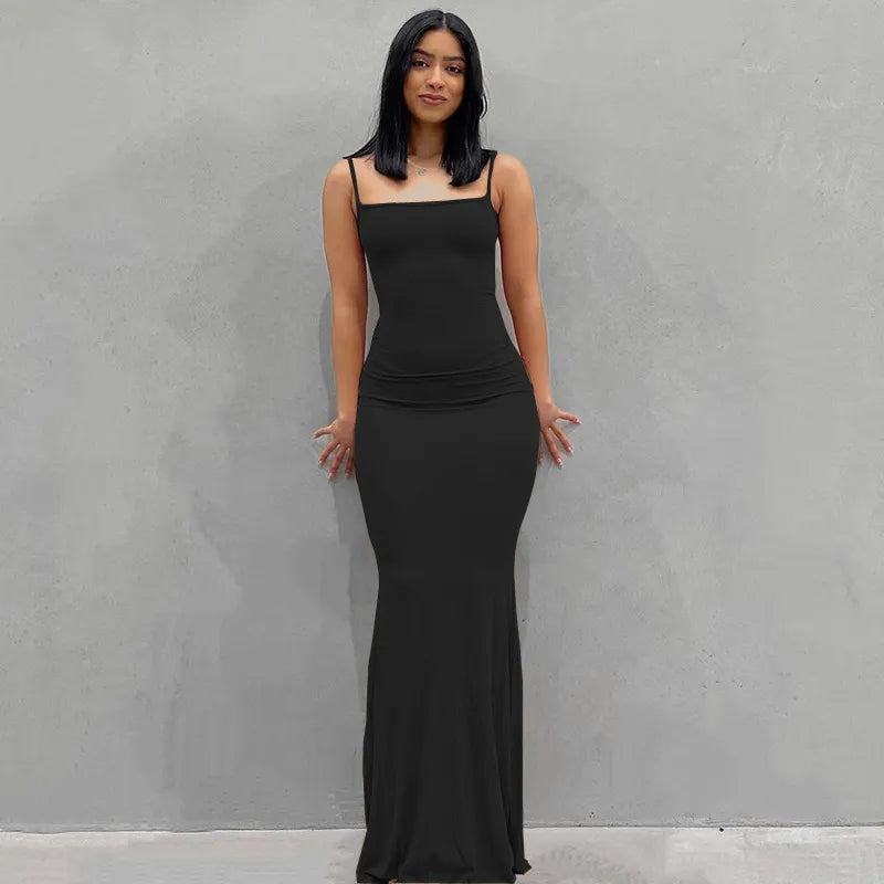 Women's black satin slip maxi dress